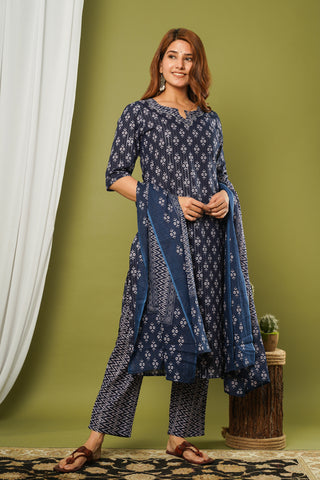 Navy Blue Printed Kurta Set