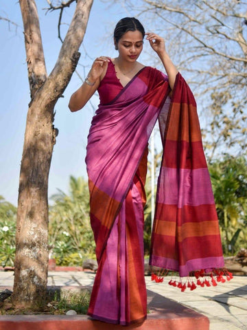 Khadi Cotton Colour Bar Saree