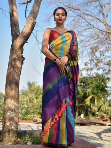 Khadi Cotton Colour Bar Saree