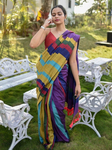 Khadi Cotton Colour Bar Saree