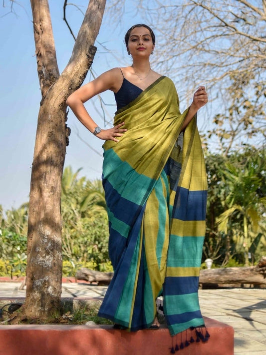 Khadi Cotton Colour Bar Saree