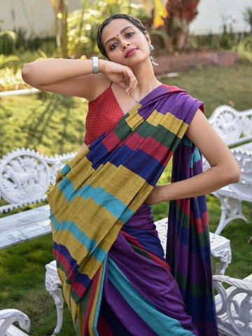 Khadi Cotton Colour Bar Saree