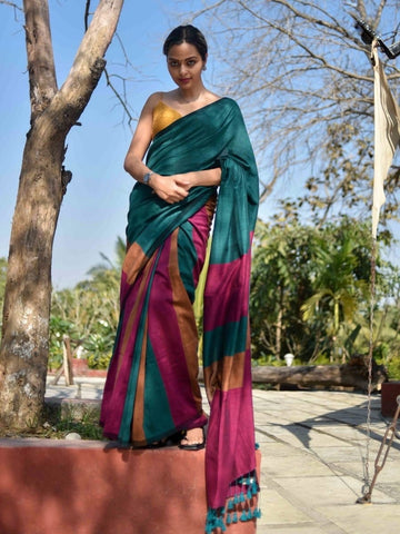 Khadi Cotton Colour Bar Saree