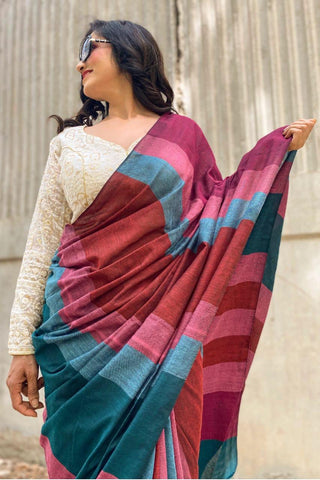 Khadi Cotton Colour Bar Saree