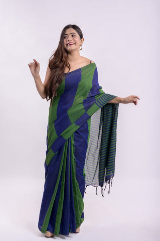 Khadi Cotton Colour Bar Saree