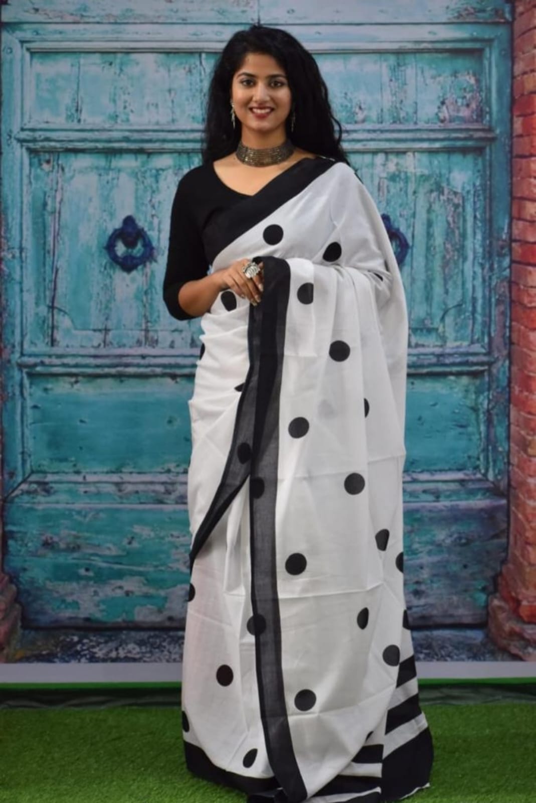 MULMUL MAGIC: Block Print Black & White Polka Beauty