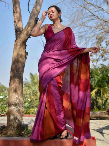 Khadi Cotton Colour Bar Saree