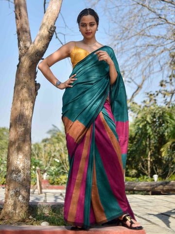 Khadi Cotton Colour Bar Saree