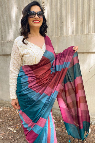 Khadi Cotton Colour Bar Saree