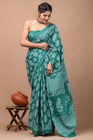 MULMUL MAGIC: Block Print Emerald Dreams