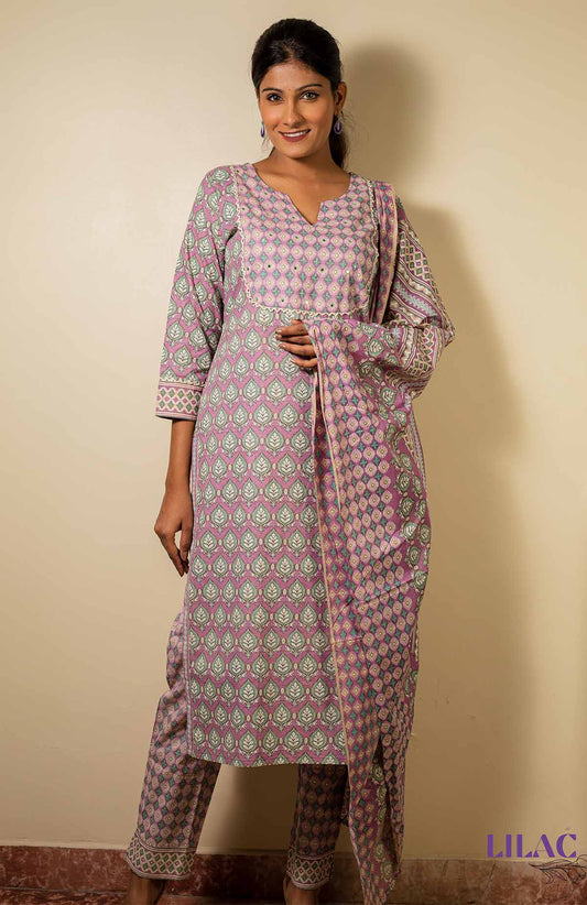 Onion Pink Block Printed Suit Set