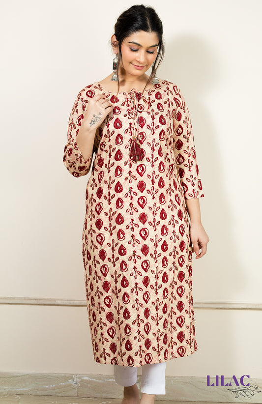 Red Leaf Printed Kurta