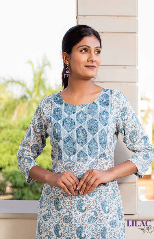 Glacier Blue Paisley Printed Kurta Set