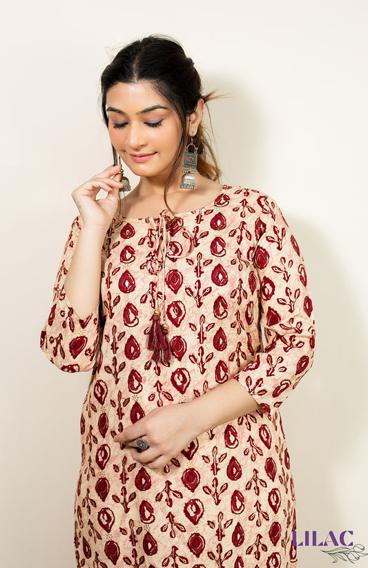 Red Leaf Printed Kurta