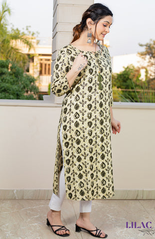 Green Leaf Printed Kurta