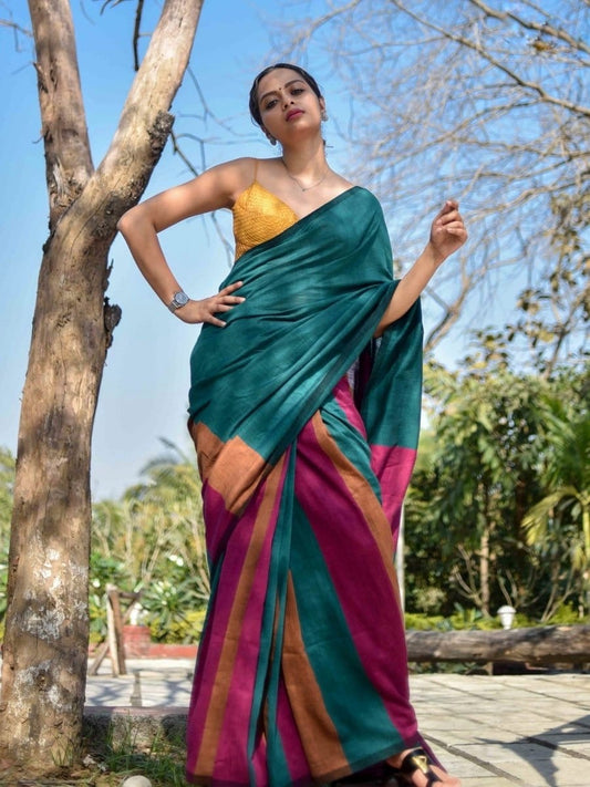 Khadi Cotton Colour Bar Saree