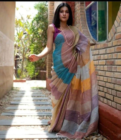 Khadi Cotton Colour Bar Saree