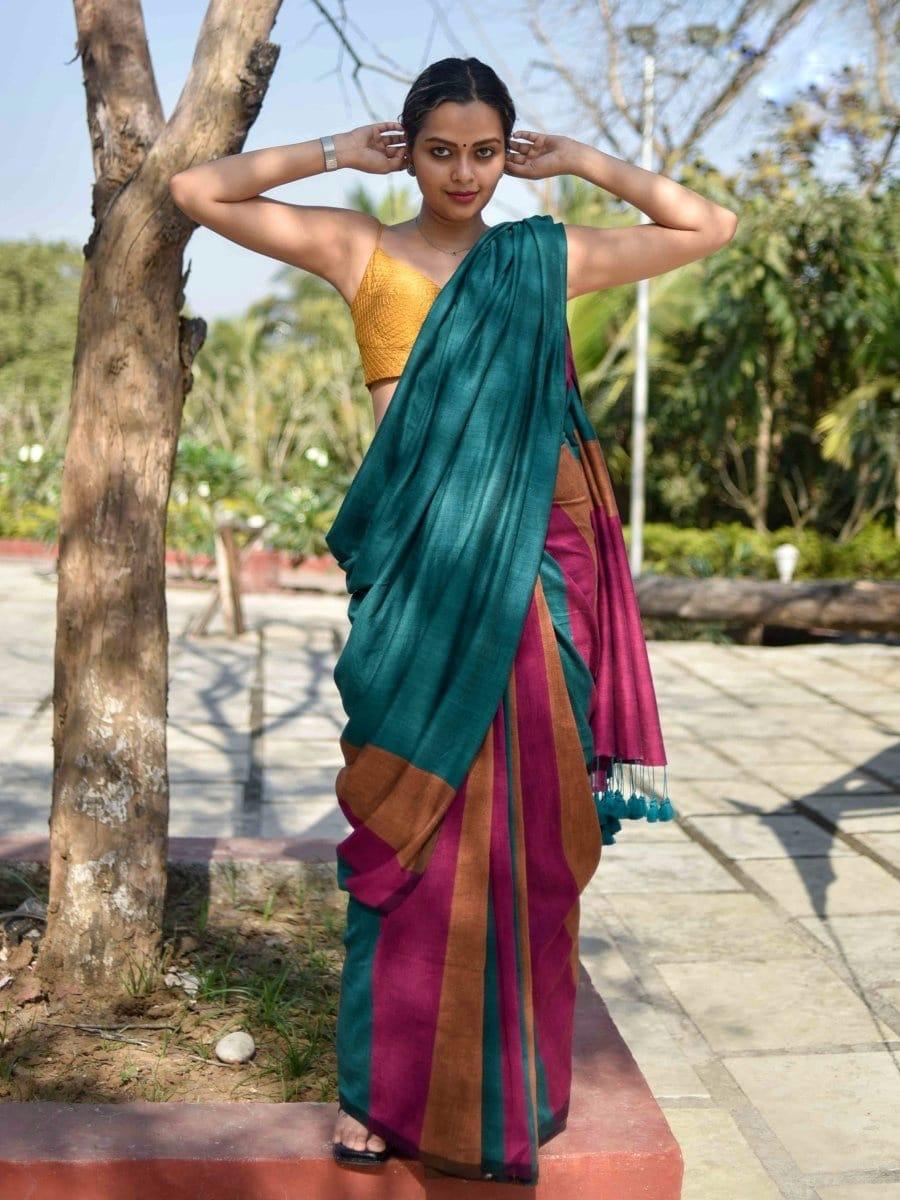 Khadi Cotton Colour Bar Saree