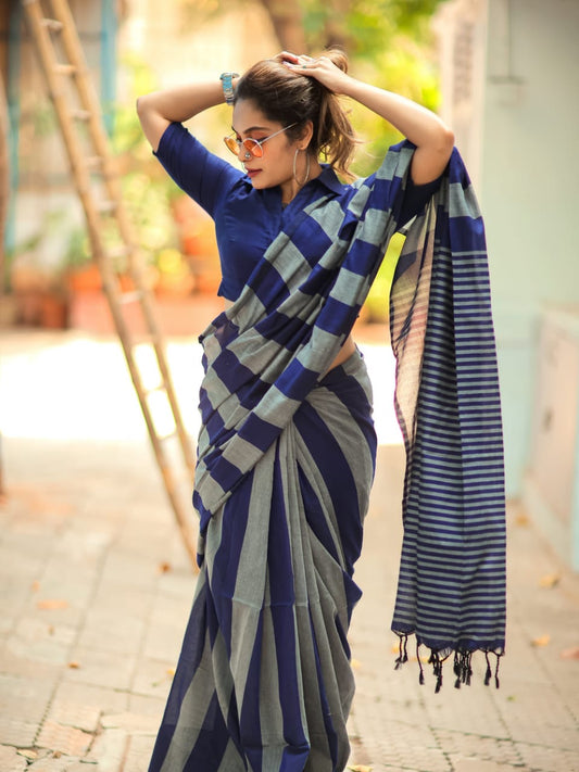 Khadi Cotton Colour Bar Saree