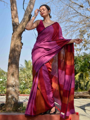 Khadi Cotton Colour Bar Saree