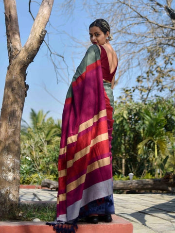 Khadi Cotton Colour Bar Saree