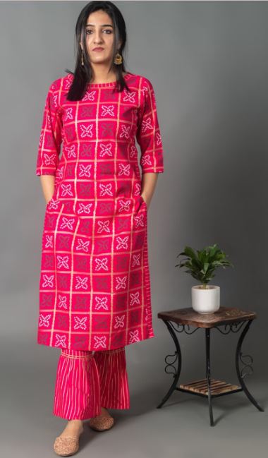 Gharchola Fuchsia Pink Kurta and Pant Set