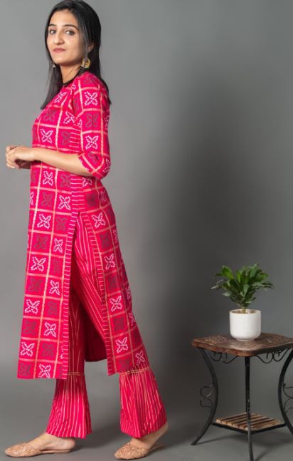 Gharchola Fuchsia Pink Kurta and Pant Set